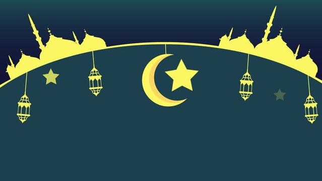 Animation of Eid Mubarak Idul Fitri Ramadan Kareem for template background or copy space