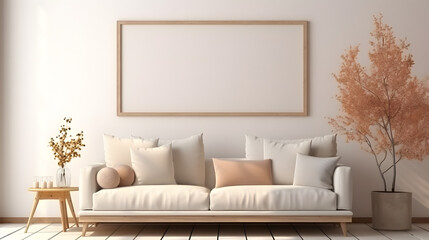 Fototapeta premium Mockup frame in farmhouse living room interior, no text