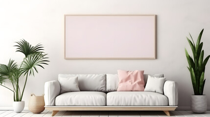 Mockup frame in interior background, room in light pastel colors, Scandi-Boho style