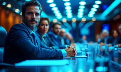 Businessman in conference room at meeting. Business people sitting at the table. - 762932097