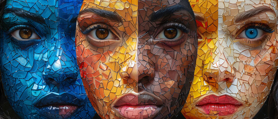 Mosaic of Emotions: A captivating portrait of diverse human eyes with fragmented glass effects
