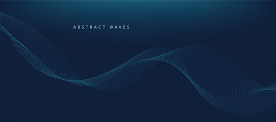 Blue background with flowing wave lines. Futuristic technology concept. Vector illustration	
