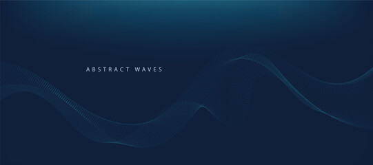 Blue background with flowing wave lines. Futuristic technology concept. Vector illustration	
