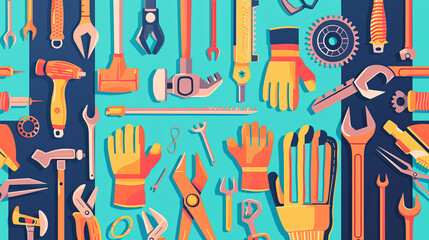 International workers day banner . Illustration with instruments. - obrazy, fototapety, plakaty