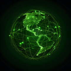 Naklejka premium Green mesh global network of radio waves.