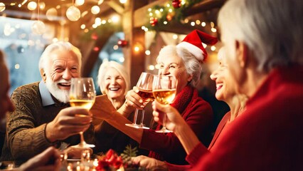 Happy senior people having a toast with friends