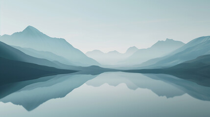 Obraz premium Minimalist landscape, mountains and calm waters.