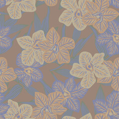 Obraz premium Neutral Colour Botanical Floral Seamless Pattern Design