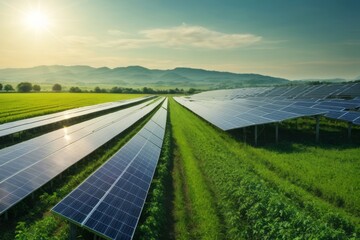 solar panel generation with green farming. Alternative source of electricity. Solar farm.