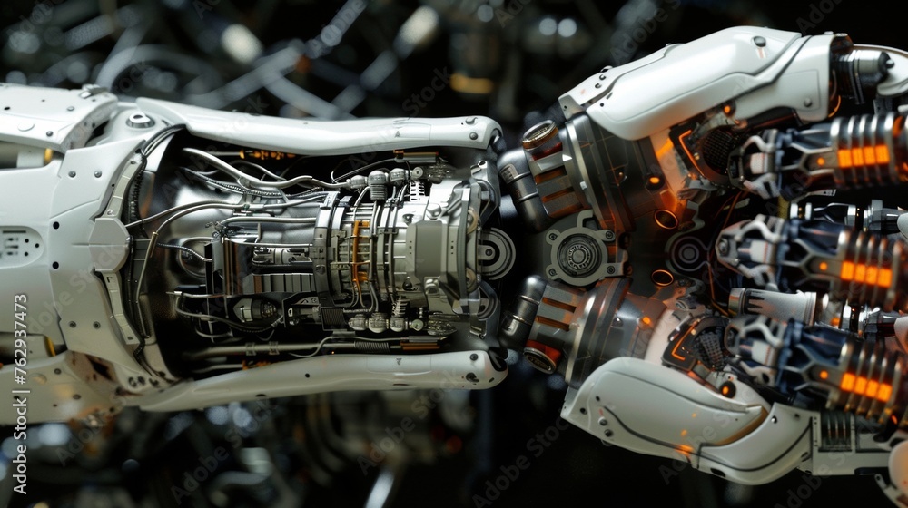 Aufkleber a detailed view of the intricate inner workings of a robotic arm showcasing its advanced mechanics.