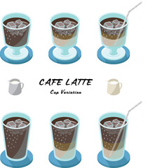 アイスカフェラテのセット_アイソメトリックのイラスト