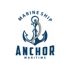 Marine ship vector anchor logo simple minimalist design anchor illustration simple marine symbol template