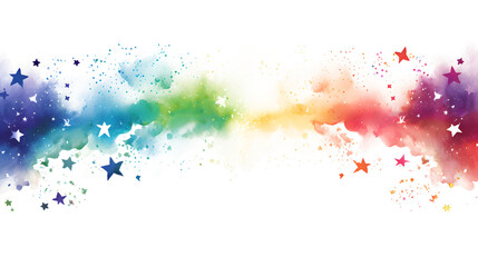 A rainbow colored on white and transparent background with stars, created
