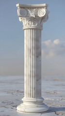 Ionic Architectural Beauty: A Grand, Ancient Marble Column Set against a Clear Sky