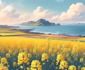 Tuinposter 제주도 유채꽃 바다 풍경 배경 © 영 초