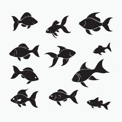 Beautiful set of fish  black silhouette