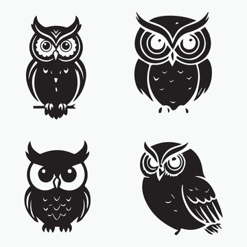 Beautiful set of owl black silhouette