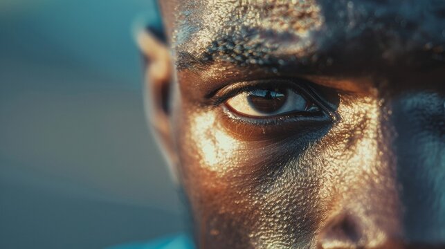 A closeup of a runners determined face highlighting the resolute mindset needed in sports.