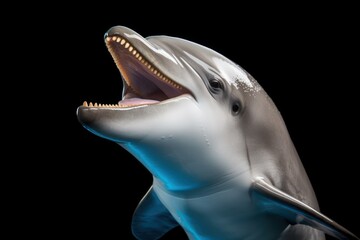 Happy surprised dolphin with open mouth. - Powered by Adobe