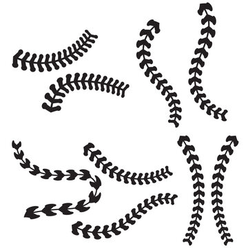 Baseball lacing on white background. Vector. Silhouette and Stiches Clipart