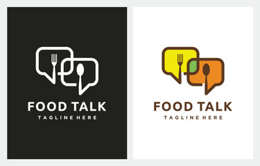 Spoon Fork Food Chat Talk Bubble logo template vector icon illustration