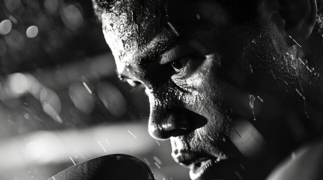 The determination on a boxers face is mirrored in the ferocity of his movements.