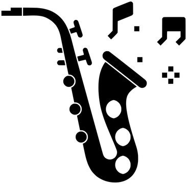 black saxophone with musical notes clip art preview