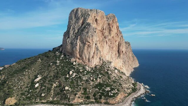 Calpe Rock Penon de Ifach Nature Park in Alicante, Costa Blanca, Spain - Aerial 4k