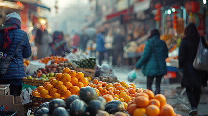 Colorful Fruit Basket at a Vibrant Traditional Market
