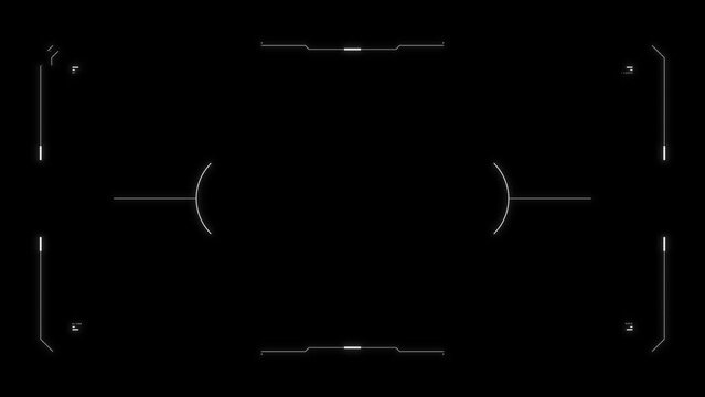 Futuristic glitchy HUD aim reticle. Cyberpunk style distorted HUD screen. Tech user interface hologram screen for game, movie, sci-fi, drone footage, VR. Video overlay template. Cyber, tech concept.