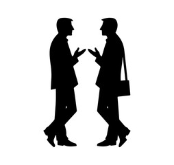 Silhouette of Two Men in Deep Conversation - Minimalist Dialogue Art