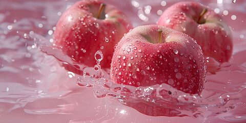 Fresh apples immersed in water, capturing a moment of purity. Generated AI.