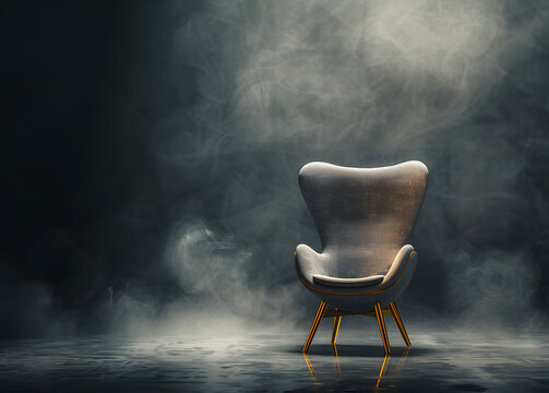 Standing Out from the Crowd: White and Yellow Chairs Amidst Smoke and Steam in Dimly Lit Room