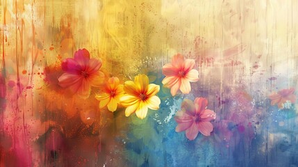 Fototapeta na wymiar Abstract colorful flower design with grunge texture and watercolor background, artistic illustration
