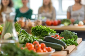 Fresh organic vegetables on a wooden table. Healthy eating concept. Cooking class or healthy food blog background. Ingredients for salad or stir fry. Copy space for text or recipe