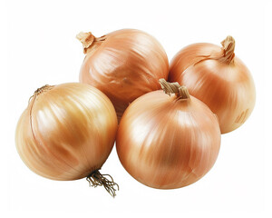A pile of onions isolated on white background. Close-up Shot. 