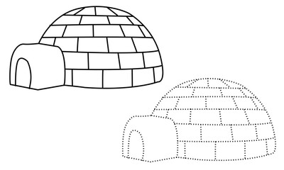 Black outline vector igloo on white background.
