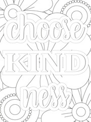 Kindness Quotes Flower Coloring Page Beautiful black and white illustration for adult coloring book