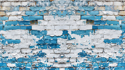 blue white colored painted damaged rustic brick wall