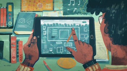 Closeup of a tablet screen displaying a virtual classroom depicting the shift towards technologybased learning and online education.