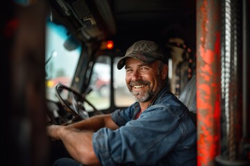 Fototapeta na wymiar A smiling male tractor driver.