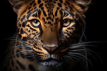 Portrait of a leopard with a black background