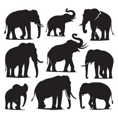 set of elephants silhouettes