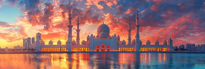 Papier Peint photo Lavable Abu Dhabi Abu Dhabi, The majestic Sheikh Zayed Grand Mosque in Abu Dhabi, UAE, stands as an iconic symbol of architectural beauty and cultural richness.