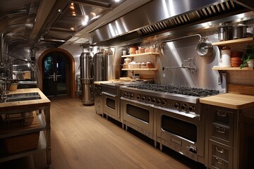 Professional stainless steel bakery kitchen.