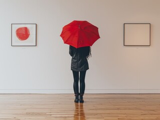 Person Standing in Room With Red Umbrella