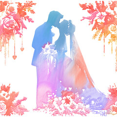 Couple wedding digital watercolor hand painted. - 762951053