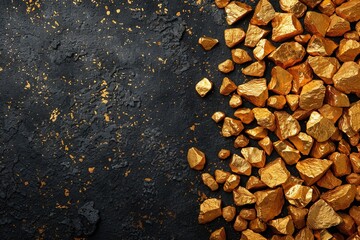 Fototapeta premium Gold nuggets on black background.