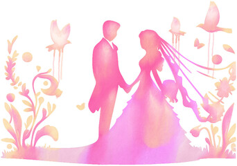Couple wedding digital watercolor hand painted. - 762951611