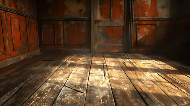 wood texture background representing the interior of a haunted mansion, with creaking floorboards, peeling paint, and ghostly shadows lurking in the wood grain
